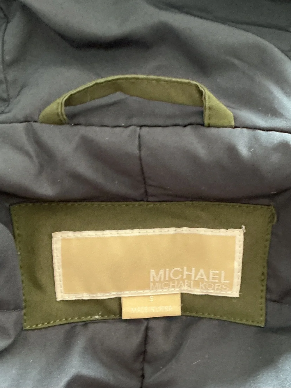 MICHAEL Michael Kors olive and beige label tag